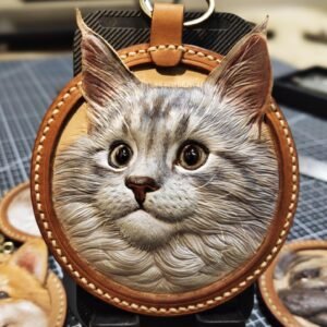 10cm (Major Axis) Oval Leather-Carved Pet Tag