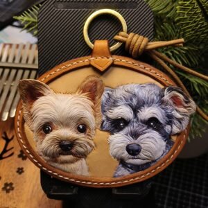 10cm (Major Axis) Oval Leather-Carved Pet Tag for Two Pets